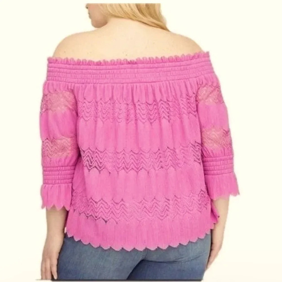 NWT Lane Bryant Orchid Purple Off the Shoulder Scalloped Edge Top size 26/28 - Picture 9 of 10